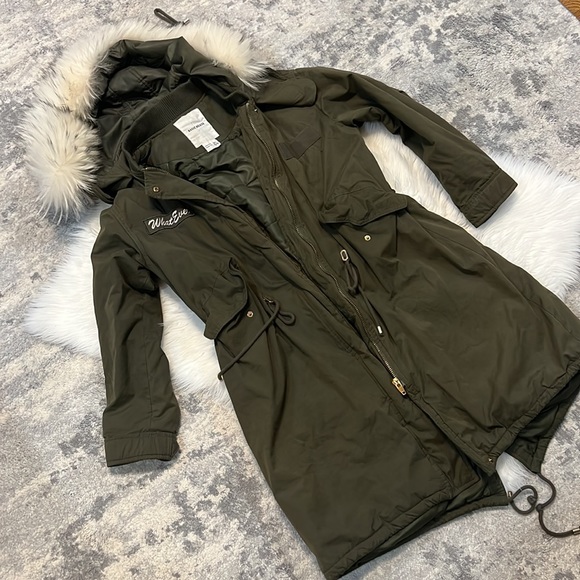 Warm army green knee length jacket - Picture 3 of 10